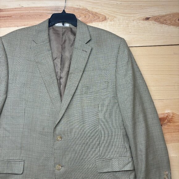 Lauren Ralph Lauren Houndstooth Blazer 46R Brown Tan Silk Wool Blend Coat Jacket - Picture 1 of 14